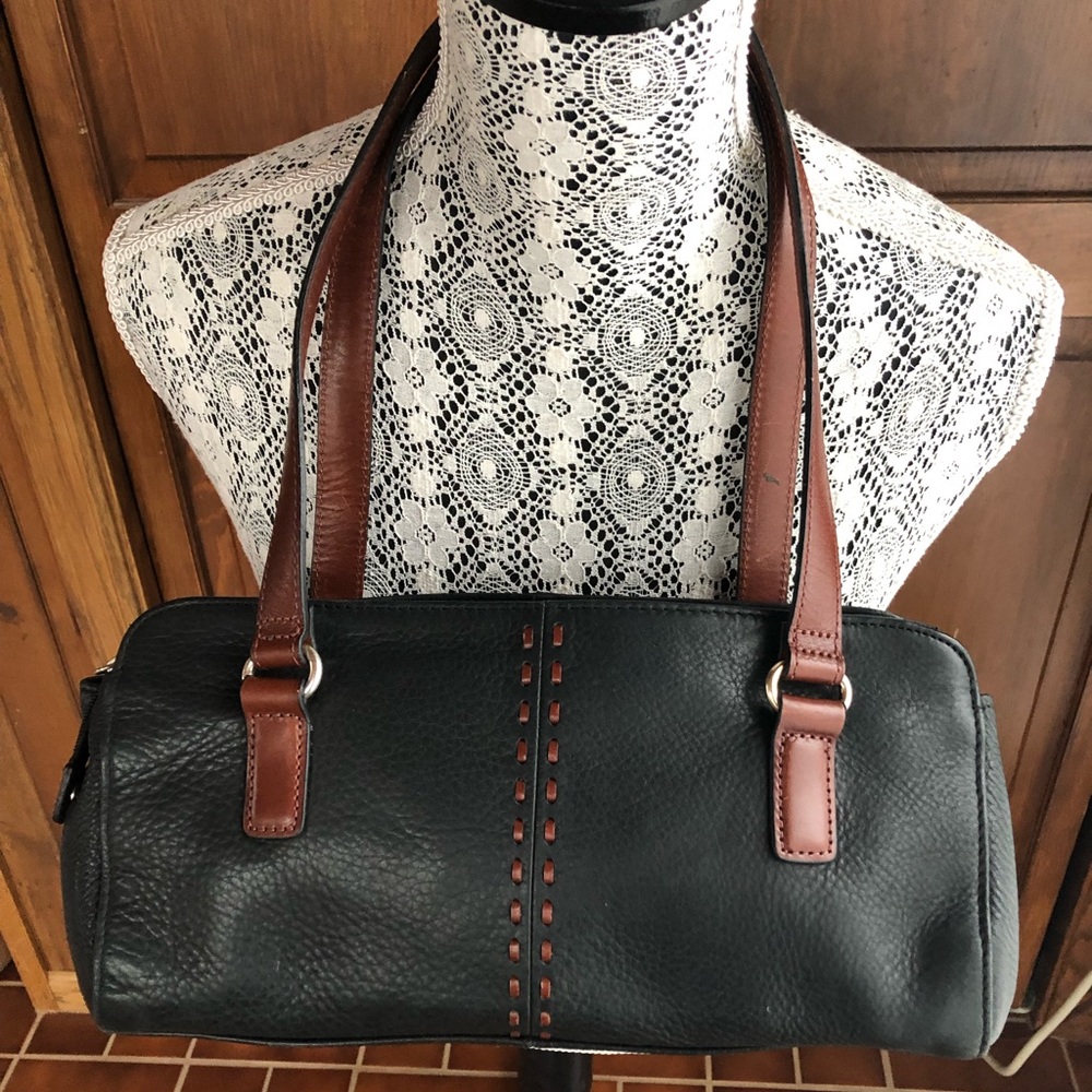 FOSSIL Black/Brown Leather Handbag EUC